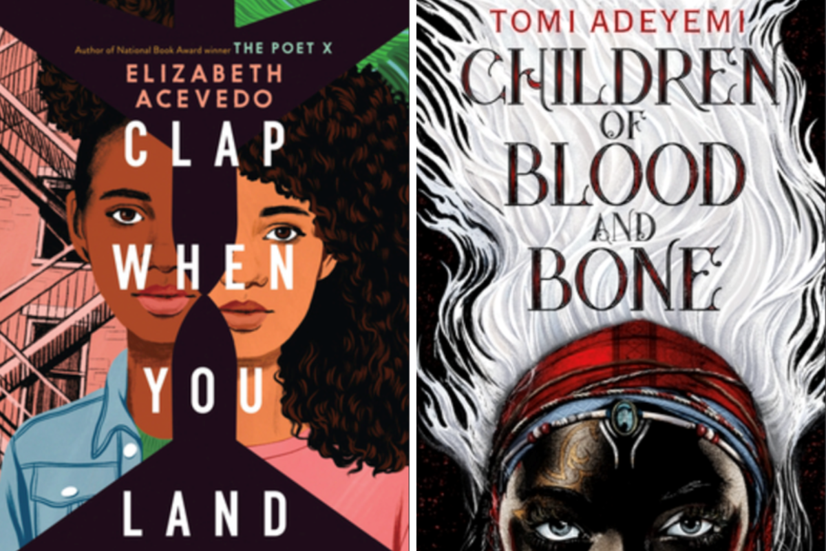 The cover of two books: "Clap When You Land" and "Children of Blood and Bone."